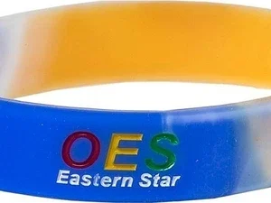 Eastern Star Tie-Dye Silicone Wristband [Pack of 4 - White/Blue/Gold - 8"]