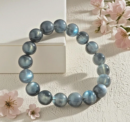 Handmade Natural Labradorite Elastic Stretch Bracelet - 8mm Round Gemstone Bead