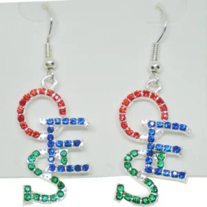 Eastern Star Crystal Overlap Letters Earrings [Silver - 1.75"T]