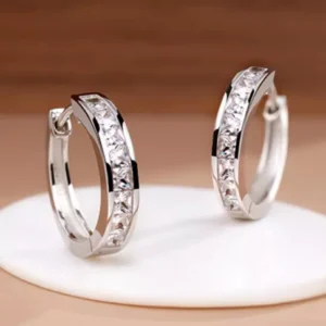 925 Sterling Silver Plated Square Cz Huggie Hoop Earrings 16mm Women Men PE28