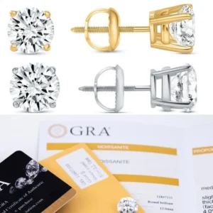 Certified D Color VVS1 Moissanite Solitaire Stud Earrings Screwback 925 Sterling